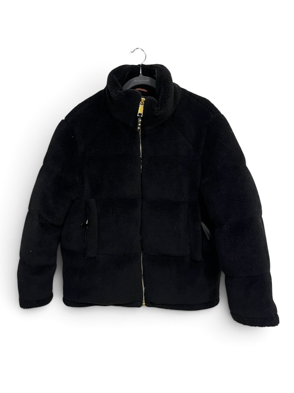Rebecca Minkoff Black Sherpa Puffer Jacket with Gold Zip